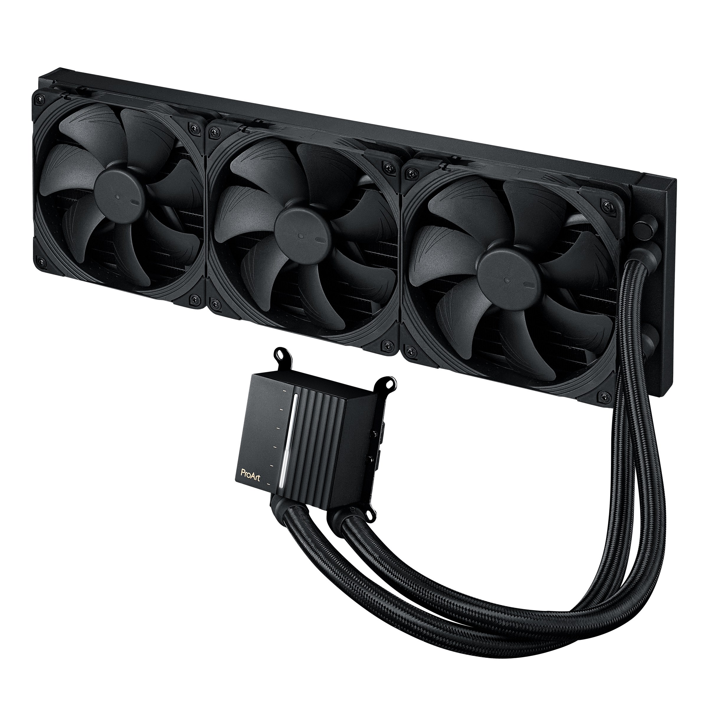 華碩推出 ProArt LC 420 一體式 3 風扇水冷散熱器 ProArt-LC-420還特別增厚散熱器，可提供額外的水冷液儲存空間，減輕風扇、馬達負擔；再加上450-mm加固套管，將大幅提升其耐用性，以及與各式機殼的相容性，使用更彈性多元。
