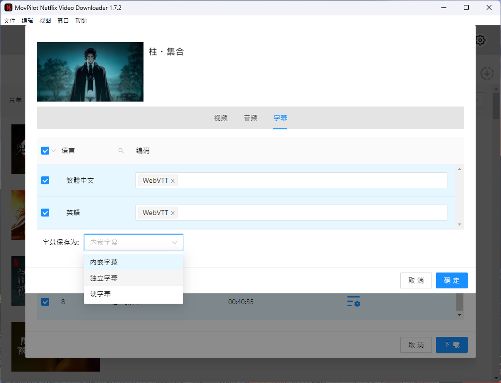 Netflix 影片下載工具:MovPilot Netflix Video Downloader MovPilot-影片設定-字幕 Netflix 影片下載工具:MovPilot Netflix Video Downloader MovPilot-影片設定-字幕