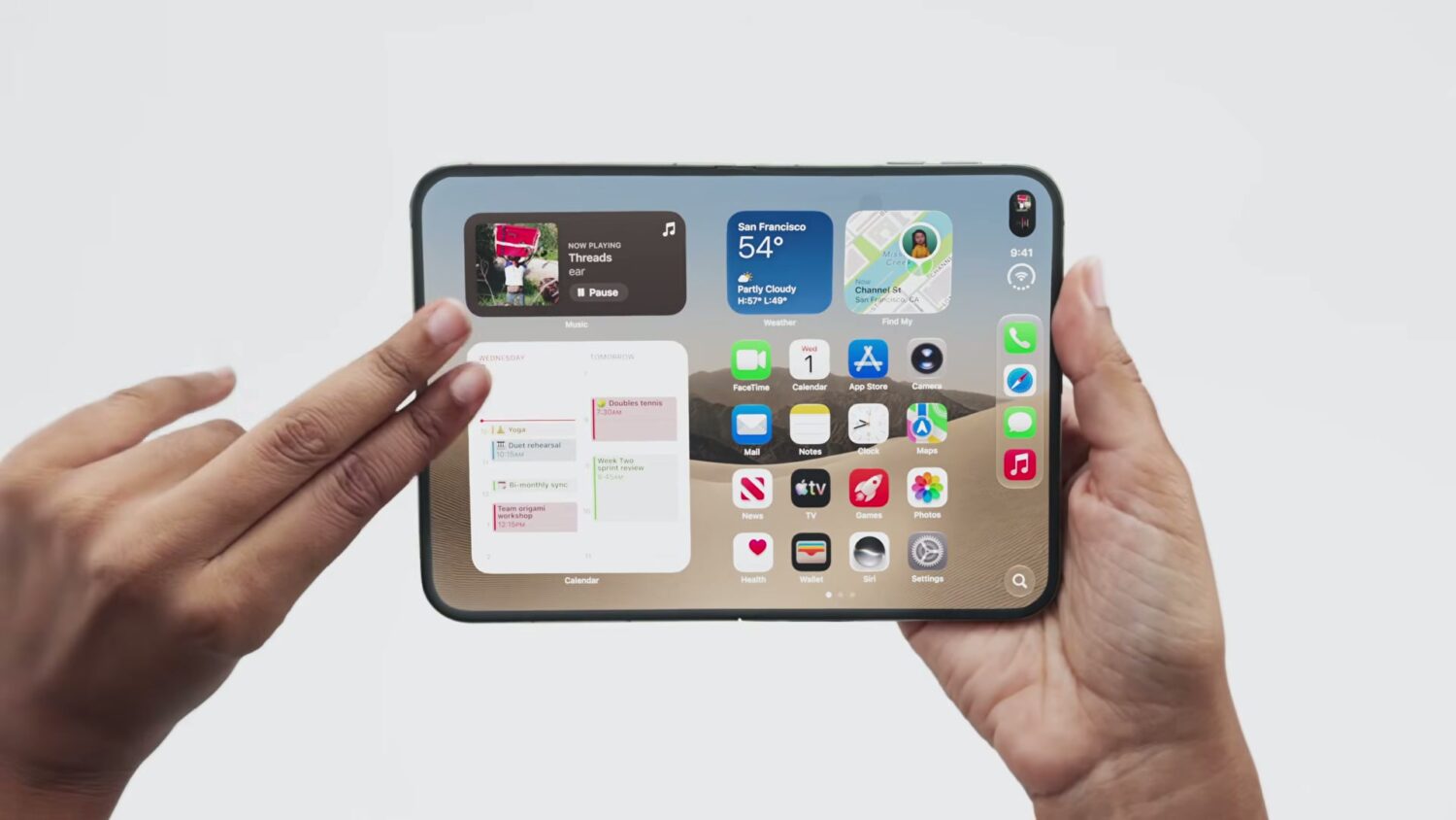 iPhone Duo 發表:Apple 首款摺疊 iPhone 登場，7.6 吋大螢幕、鈦金屬機身，售價 74,900 元起 screenshot_iPhoneDuo_video-scaled-2